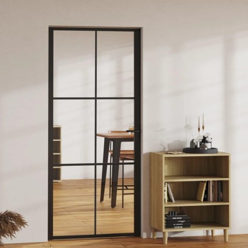 Indvendig glasdør 93 × 201,5 cm - hærdet sikkerhedsglas og sort aluminiumsramme