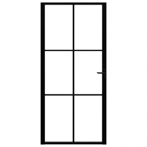 Indvendig glasdør 93 × 201,5 cm - hærdet sikkerhedsglas og sort aluminiumsramme