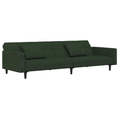 2-personers sovesofa med 2 puder fløjl mørkegrøn