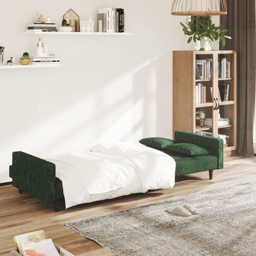 2-personers sovesofa med 2 puder fløjl mørkegrøn
