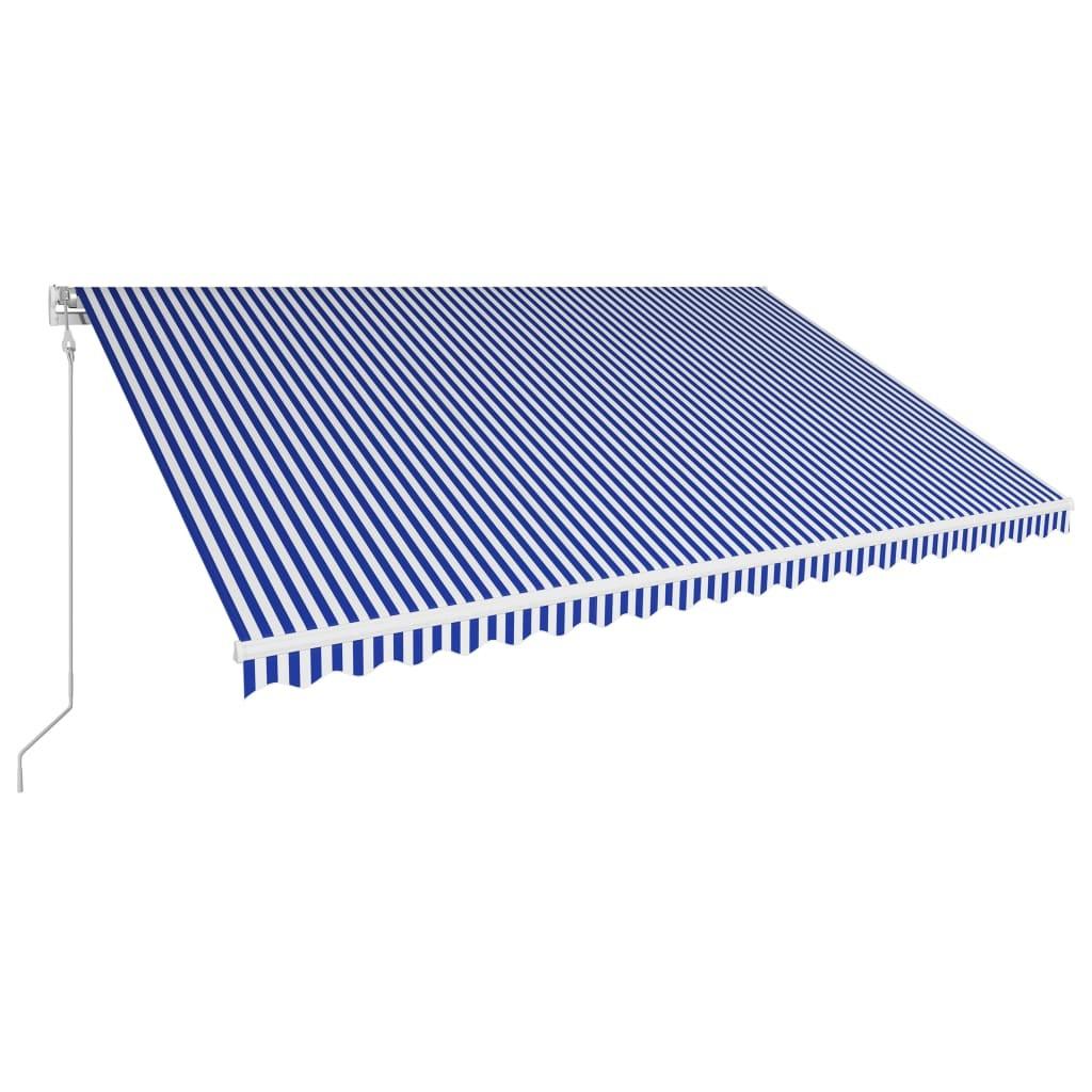 Foldemarkise automatisk betjening 500 x 300 cm blå og hvid