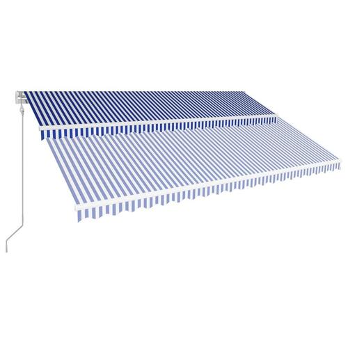 Foldemarkise automatisk betjening 500 x 300 cm blå og hvid