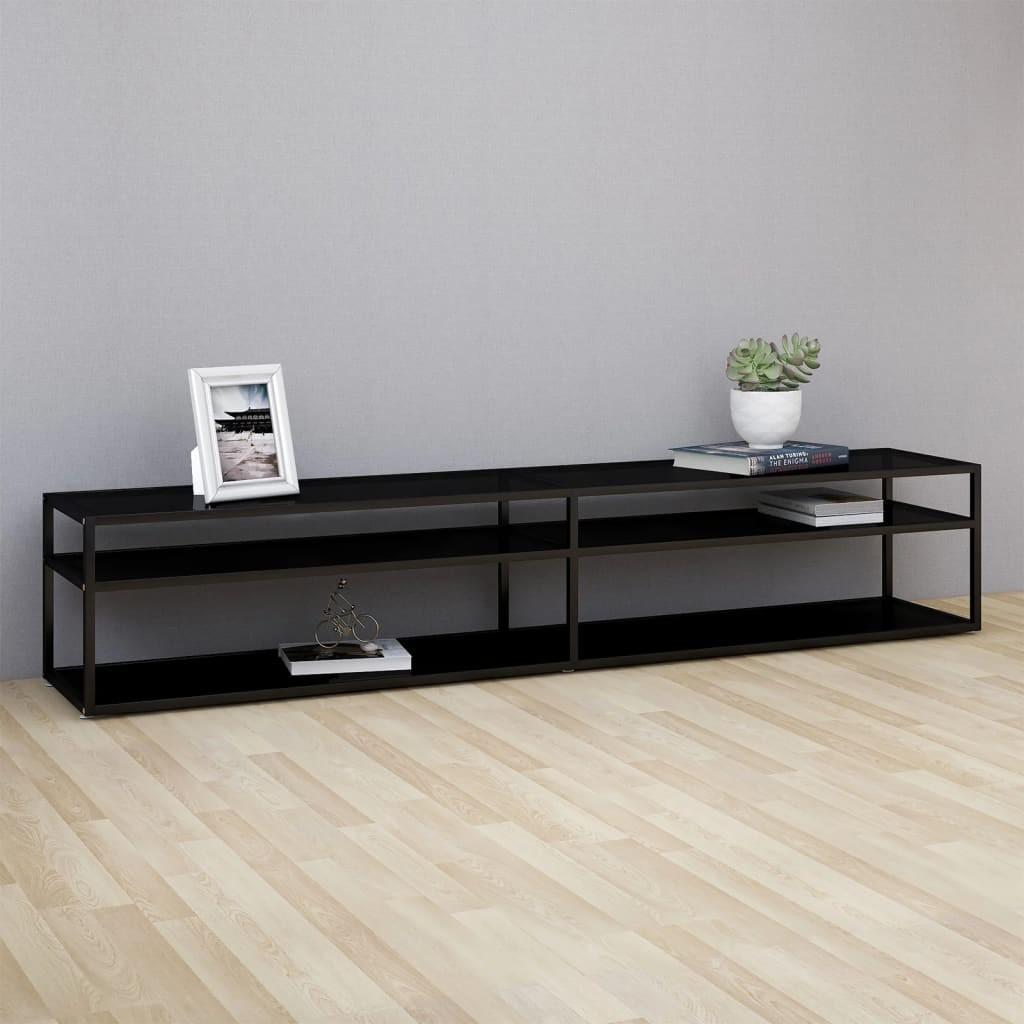 Tv-bord 220x40x40,5 cm hærdet glas sort