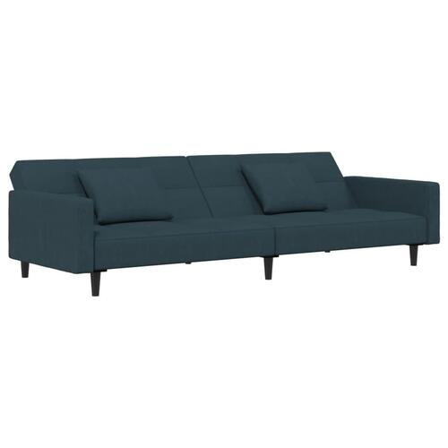 2-personers sovesofa med 2 puder fløjl blå