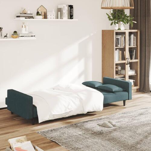 2-personers sovesofa med 2 puder fløjl blå