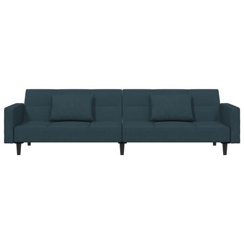 2-personers sovesofa med 2 puder fløjl blå