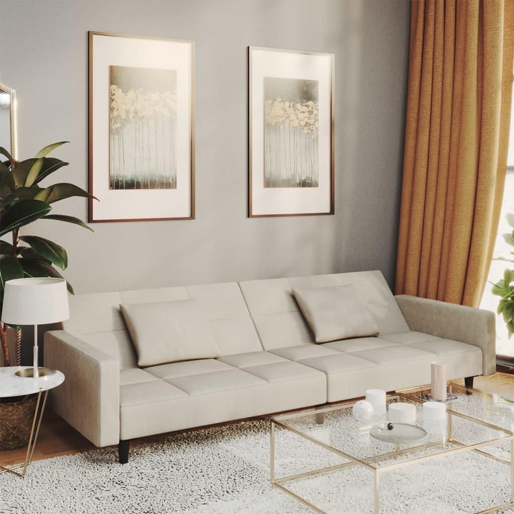 2-personers sovesofa med 2 puder velour lysegrå