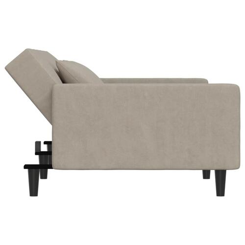 2-personers sovesofa med 2 puder velour lysegrå