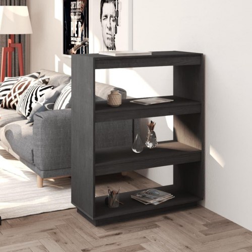 Bogreol/rumdeler i massivt fyrretræ - 80×35×103 cm, grå