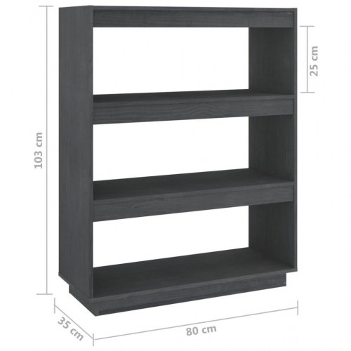 Bogreol/rumdeler i massivt fyrretræ - 80×35×103 cm, grå