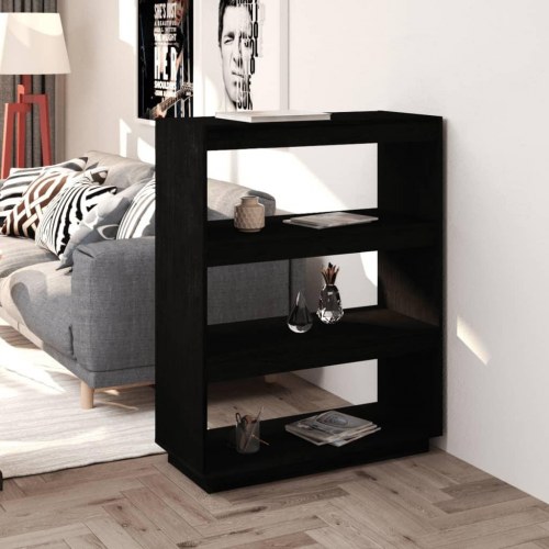 Bogreol/rumdeler i massivt fyrretræ - 80 × 35 × 103 cm, sort