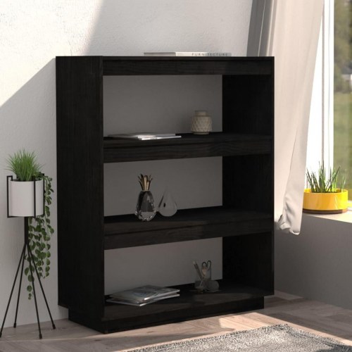 Bogreol/rumdeler i massivt fyrretræ - 80 × 35 × 103 cm, sort