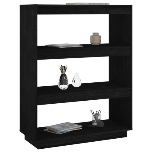 Bogreol/rumdeler i massivt fyrretræ - 80 × 35 × 103 cm, sort