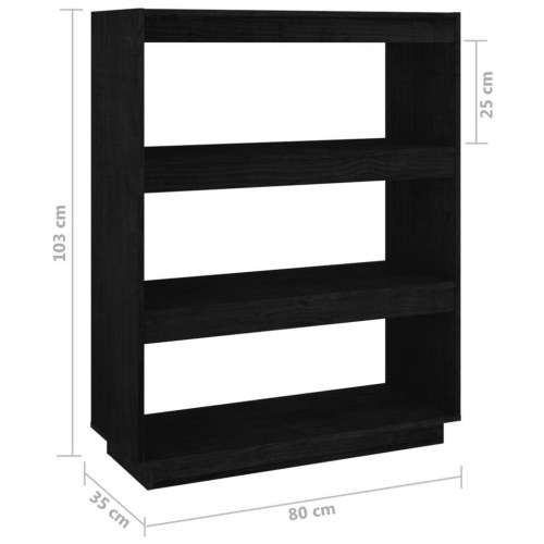 Bogreol/rumdeler i massivt fyrretræ - 80 × 35 × 103 cm, sort