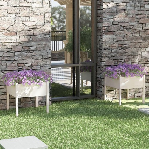 Plantekasser 2 stk. 70 x 70 x 70 cm i massivt fyrretræ - hvid