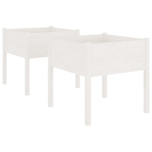 Plantekasser 2 stk. 70 x 70 x 70 cm i massivt fyrretræ - hvid