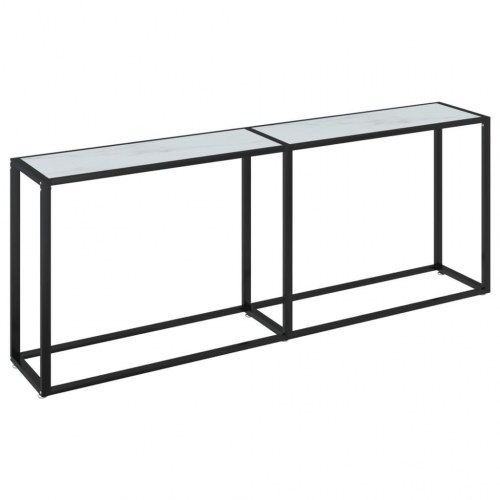 Konsolbord 200x35x75,5 cm hærdet glas hvid marmor