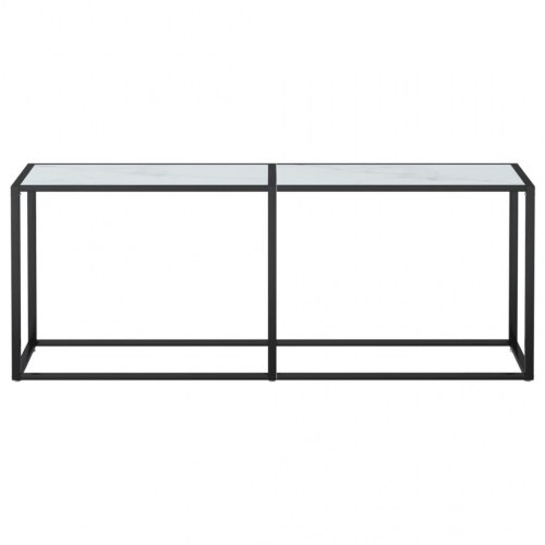 Konsolbord 200x35x75,5 cm hærdet glas hvid marmor