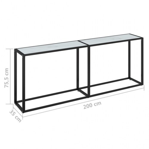 Konsolbord 200x35x75,5 cm hærdet glas hvid marmor