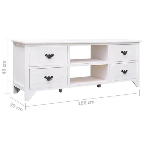 Tv-skab 108x30x40 cm massivt kejsertræ antik hvid