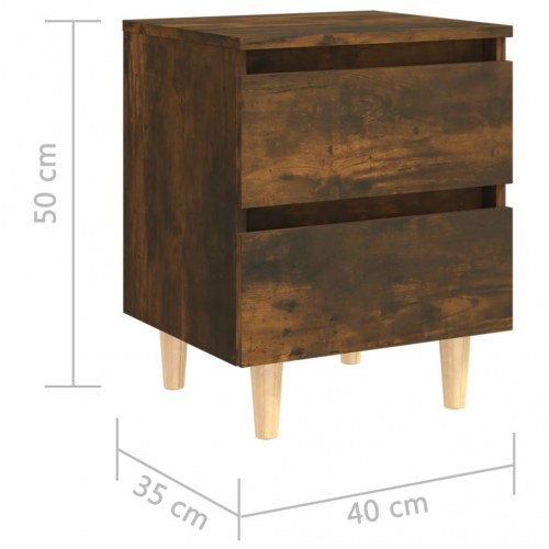 Sengebord med 2 skuffer og massive træben - røget egetræ, 40 x 35 x 50 cm