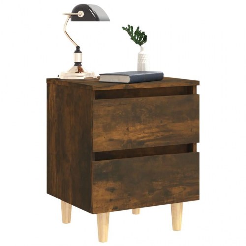 Sengeborde 2 stk. med massive træben 40x35x50 cm røget egetræ