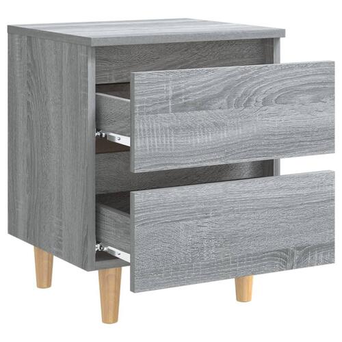 Sengebord med massive træben 40x35x50 cm grå sonoma-eg