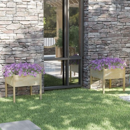 Plantekasser 2 stk. 70x70x70 cm massivt fyrretræ