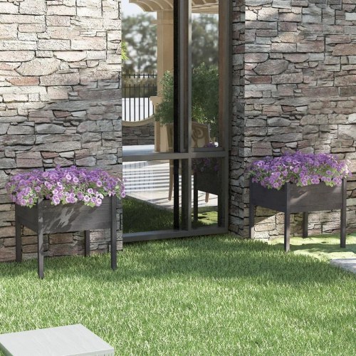 Plantekasser 2 stk. 70 x 70 x 70 cm massivt fyrretræ - grå
