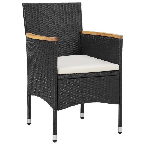 Spisebordssæt til haven 3 dele polyrattan sort