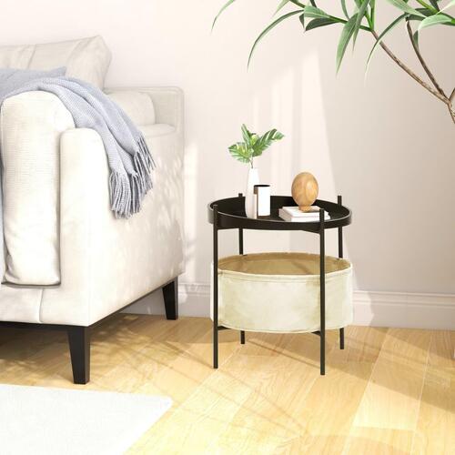 Sidebord med kurv 40x40x45,5 cm cremefarvet