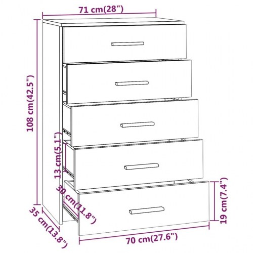 Kommode 71x35x108 cm spånplade betongrå