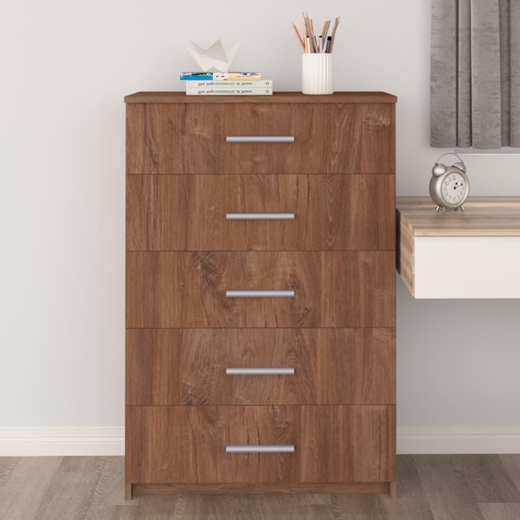 Kommode 71x35x108 cm spånplade brun egetræsfarve