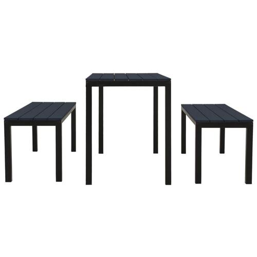Spisebordssæt til haven 3 dele stål og WPC sort