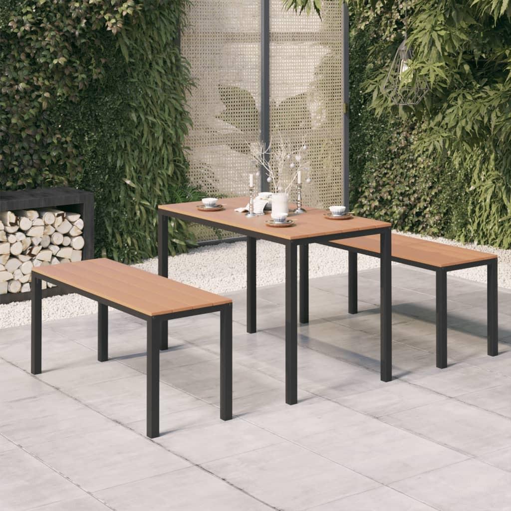 Spisebordssæt til haven 3 dele stål og WPC brun og sort
