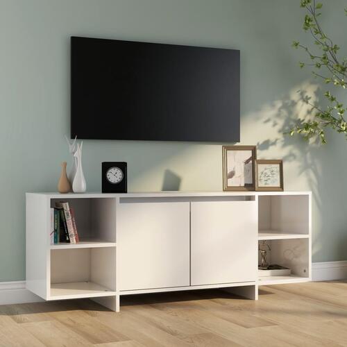 Tv-bord 130x35x50 cm konstrueret træ hvid højglans