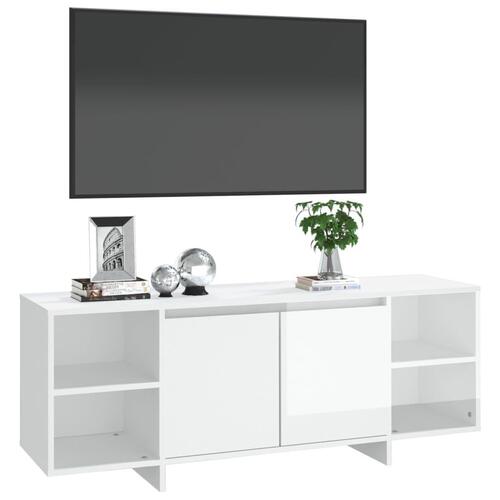 Tv-bord 130x35x50 cm konstrueret træ hvid højglans