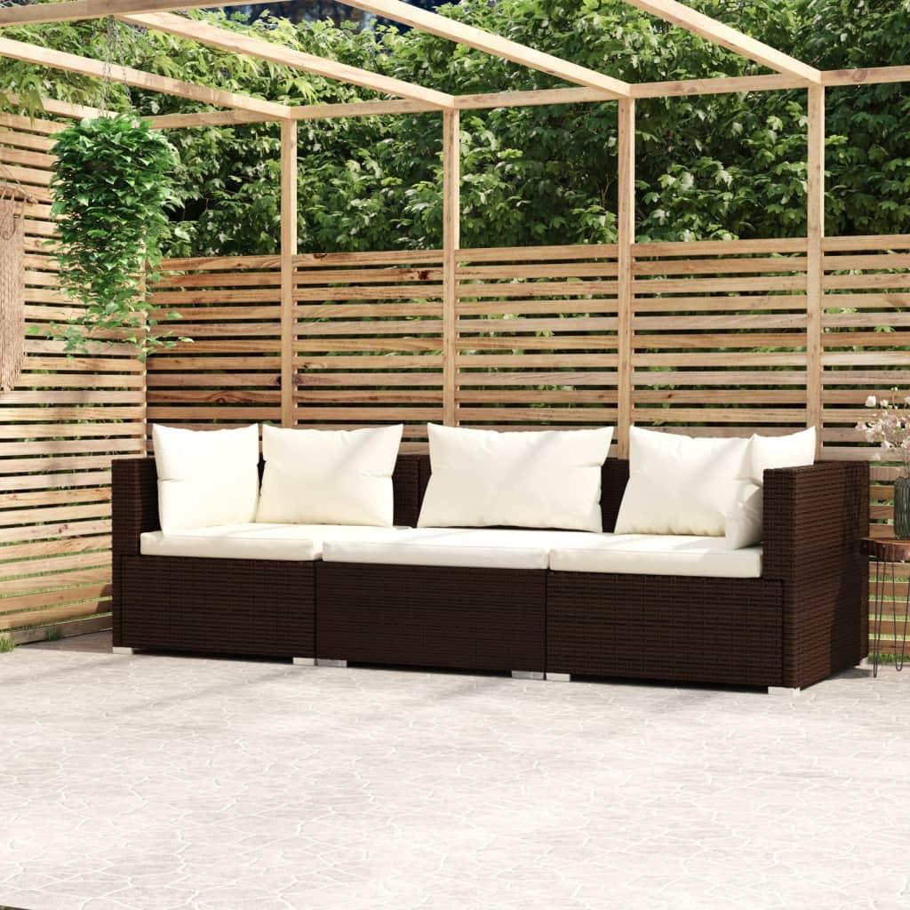 3-personers sofa med hynder polyrattan brun