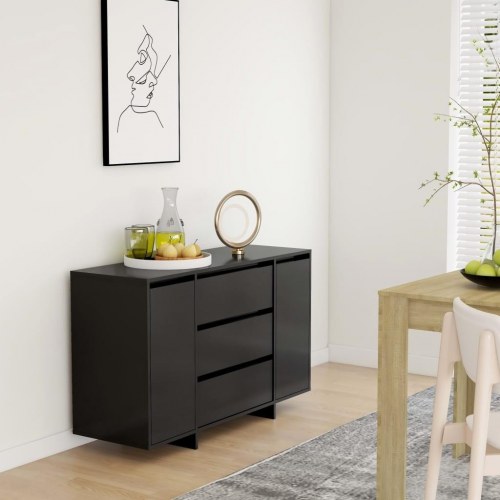 Skænk med 3 skuffer 120×41×75 cm - konstrueret træ, sort