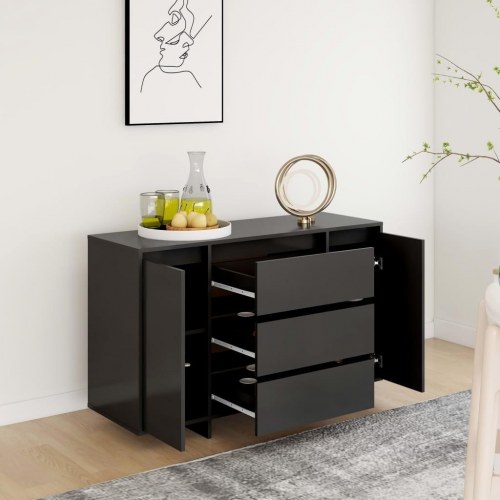 Skænk med 3 skuffer 120×41×75 cm - konstrueret træ, sort