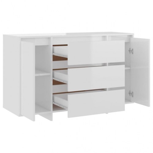 Skænk med 3 skuffer - 120 × 41 × 75 cm, hvid højglans, konstrueret træ