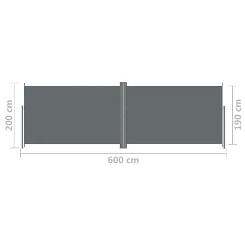 Sammenrullelig sidemarkise 200x600 cm antracitgrå