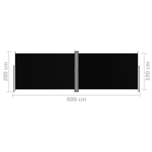 Sammenrullelig sidemarkise 200x600 cm sort