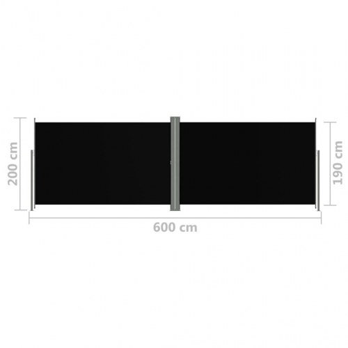 Sammenrullelig sidemarkise 200 × 600 cm - sort