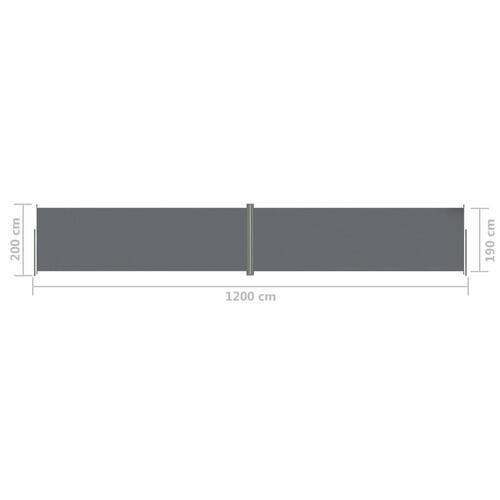 Sammenrullelig sidemarkise 200x1200 cm antracitgrå