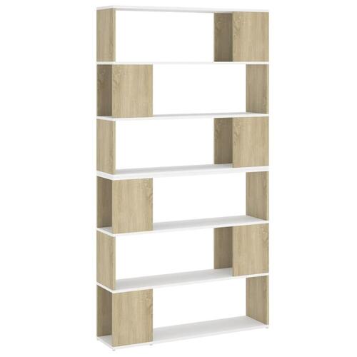 Bogskab/rumdeler 100x24x188 cm spånplade hvid og sonoma-eg