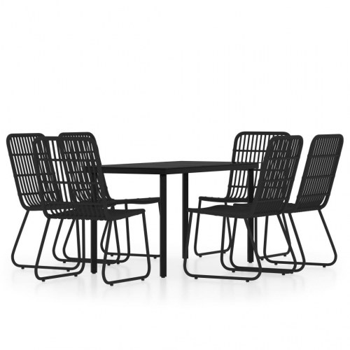 Spisebordssæt til haven 7 dele - sort glasbord og polyrattan stole