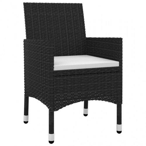 Spisebordssæt til haven - 3 dele i sort polyrattan med glasbord og cremefarvede hynder