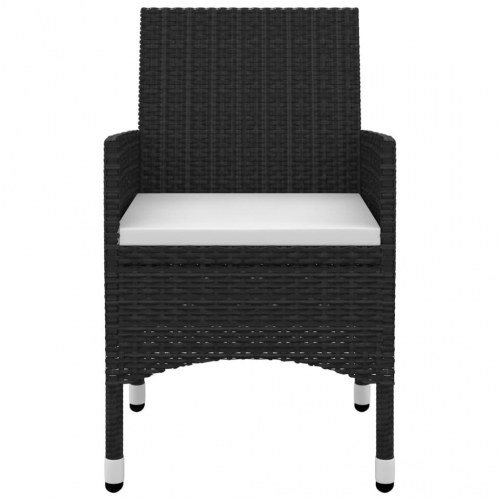 Spisebordssæt til haven - 5 dele i sort polyrattan med glasbord og creme hynder
