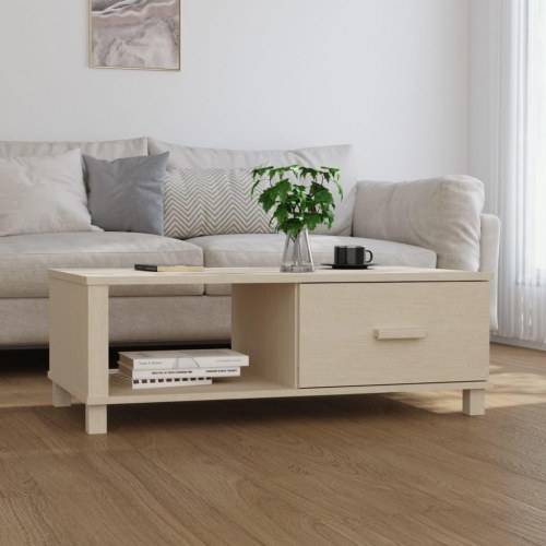 Sofabord HAMAR 100×55×35 cm - massivt fyrretræ, gyldenbrun
